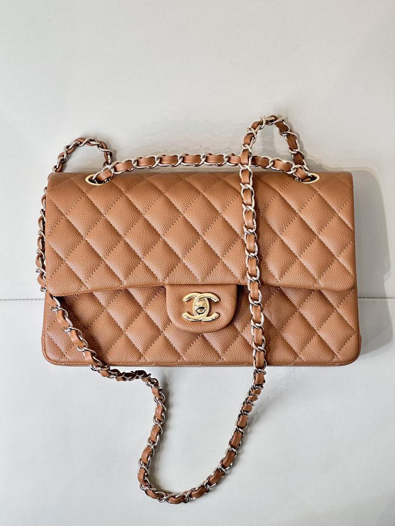 Medium Chanel Grained Calfskin Flap Bag A01112 Caramel