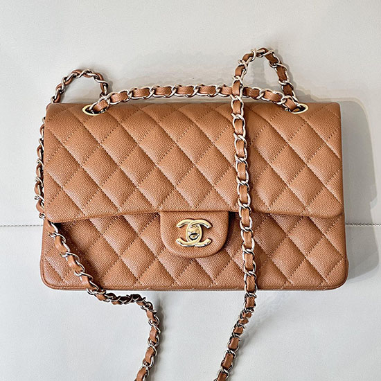 Medium Chanel Grained Calfskin Flap Bag A01112 Caramel