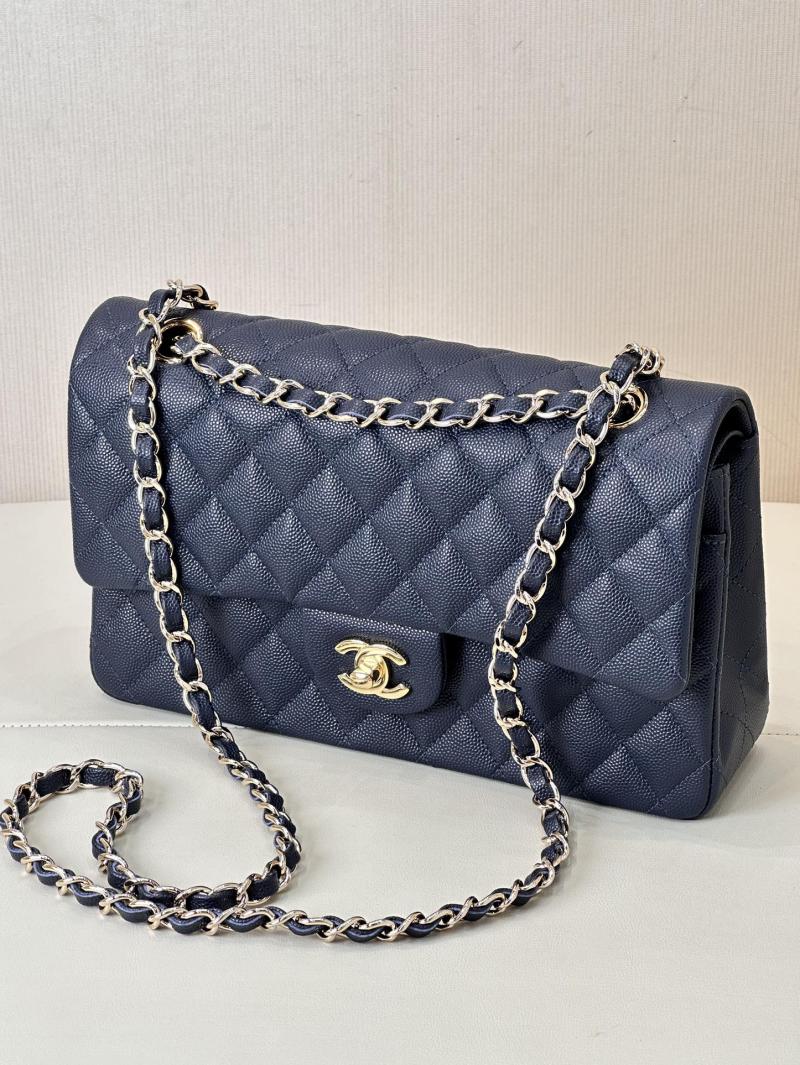 Medium Chanel Grained Calfskin Flap Bag A01112 Navy Blue