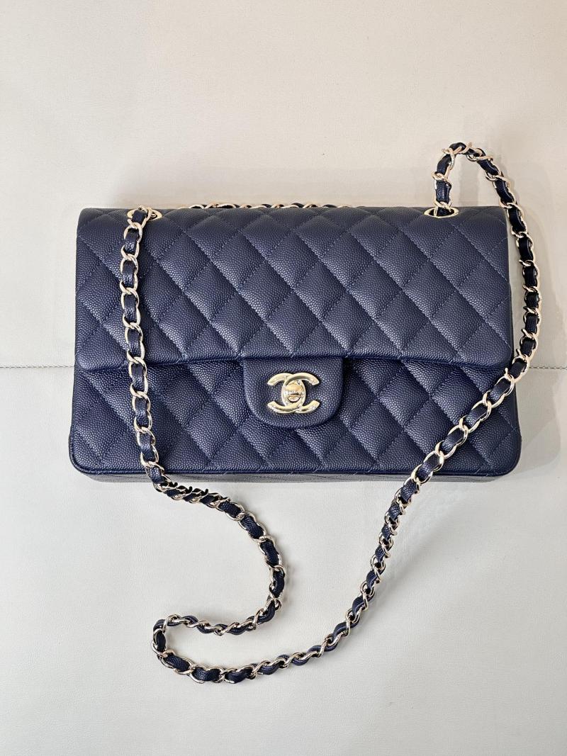 Medium Chanel Grained Calfskin Flap Bag A01112 Navy Blue