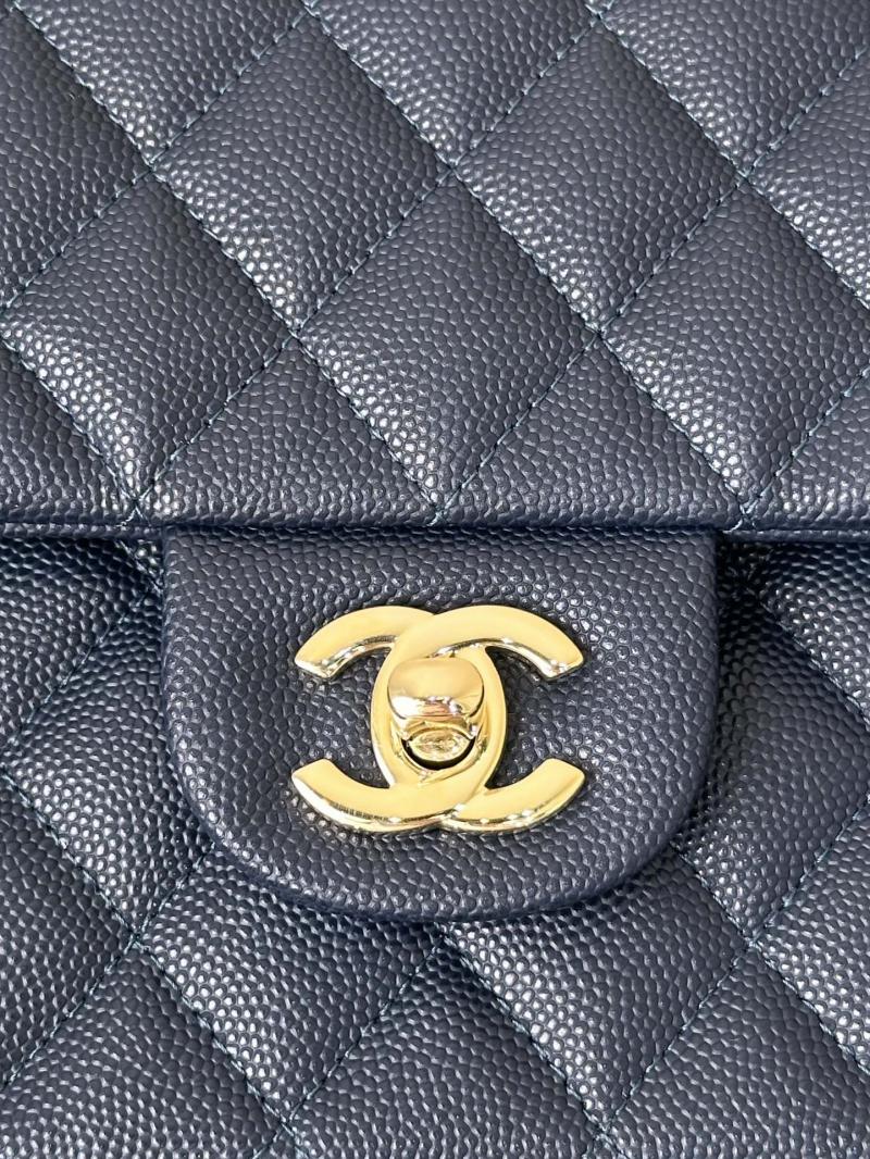 Medium Chanel Grained Calfskin Flap Bag A01112 Navy Blue