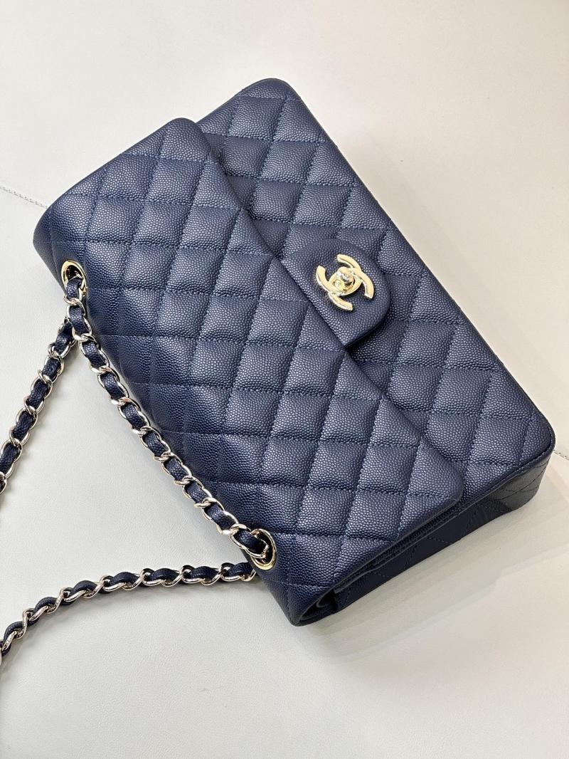 Medium Chanel Grained Calfskin Flap Bag A01112 Navy Blue