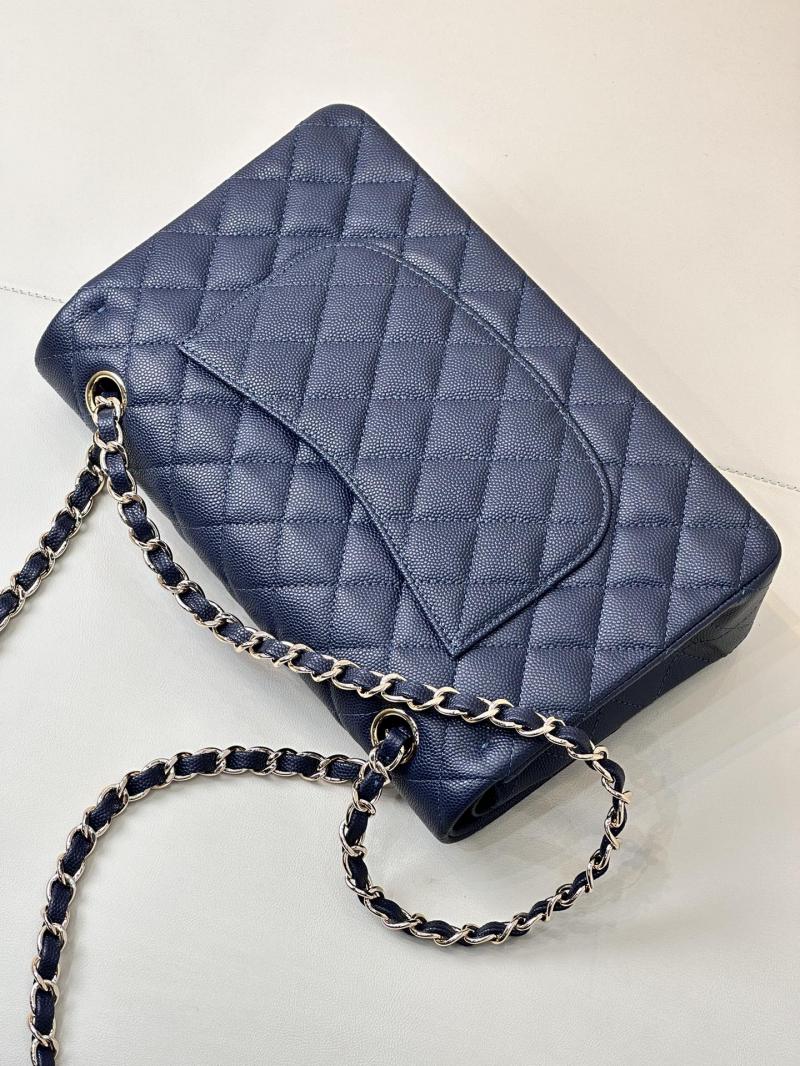 Medium Chanel Grained Calfskin Flap Bag A01112 Navy Blue