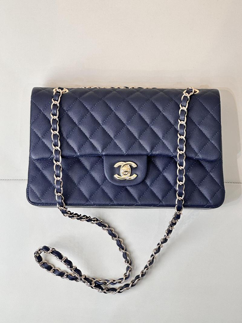 Medium Chanel Grained Calfskin Flap Bag A01112 Navy Blue