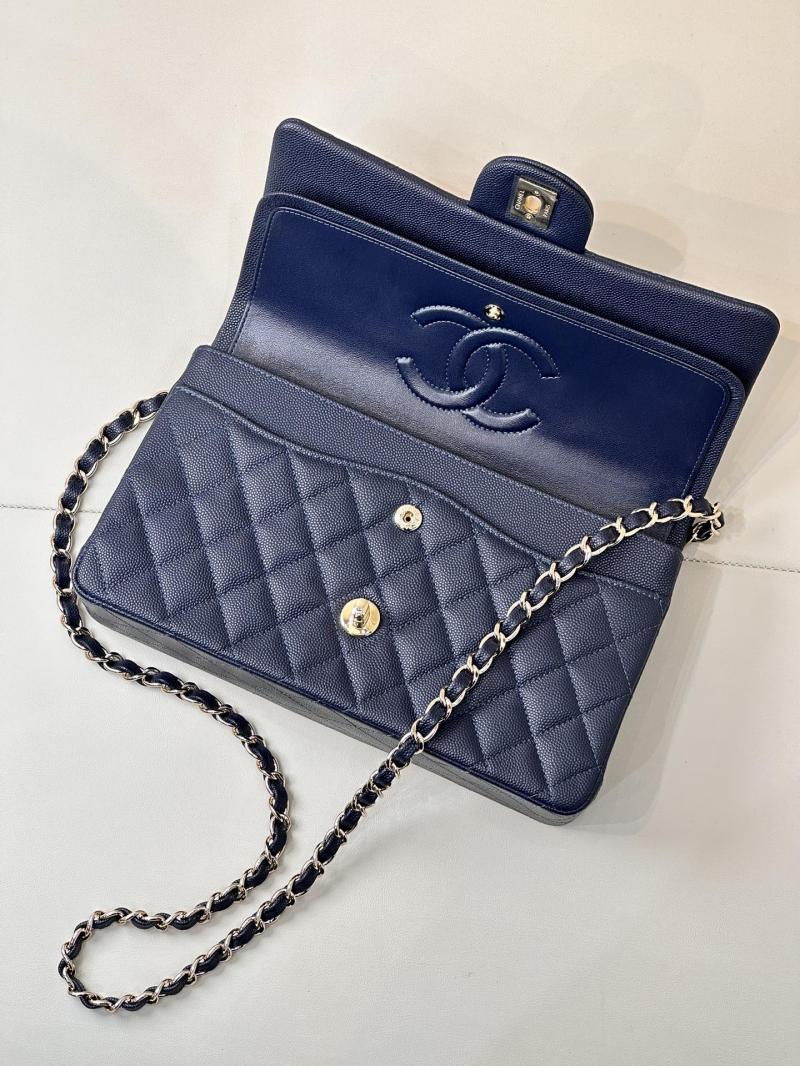 Medium Chanel Grained Calfskin Flap Bag A01112 Navy Blue