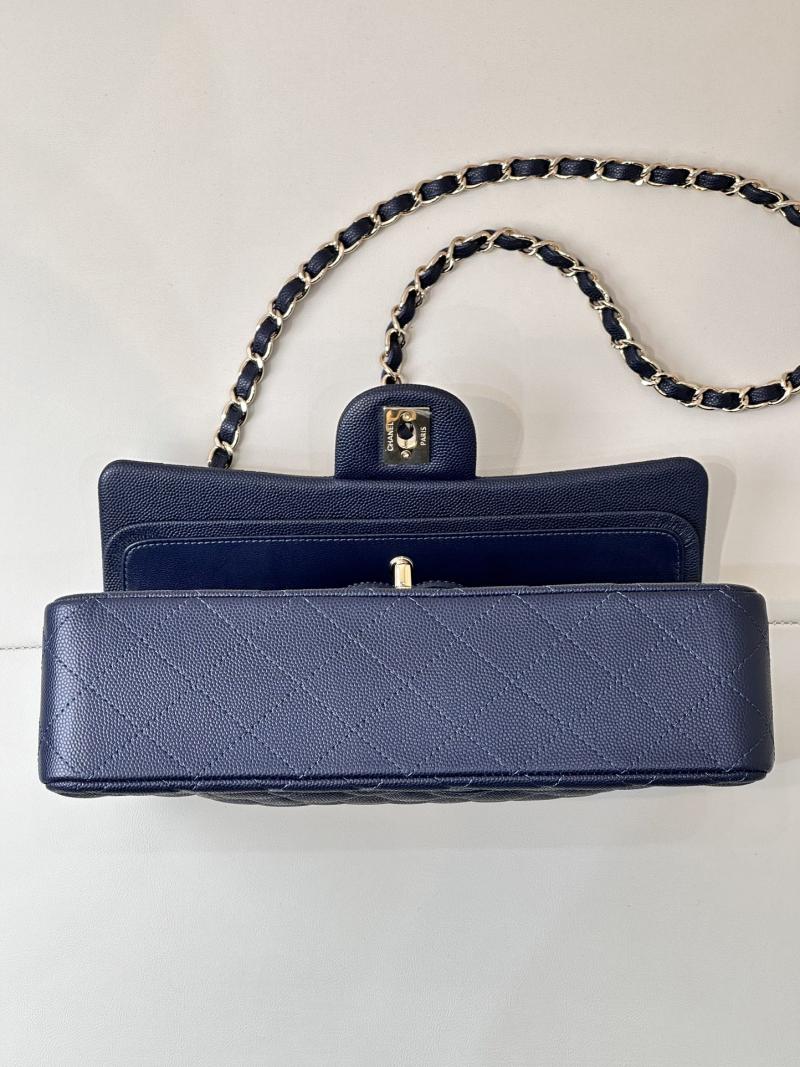 Medium Chanel Grained Calfskin Flap Bag A01112 Navy Blue