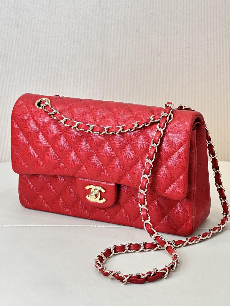 Medium Chanel Grained Calfskin Flap Bag A01112 Red