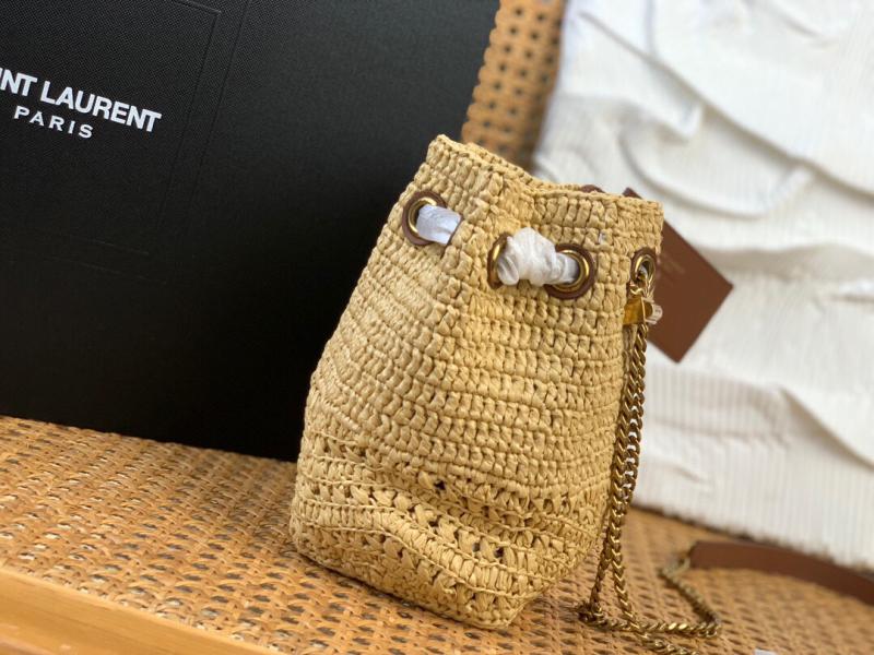 Saint Laurent Raffia Mini Joe Bucket Bag 774297