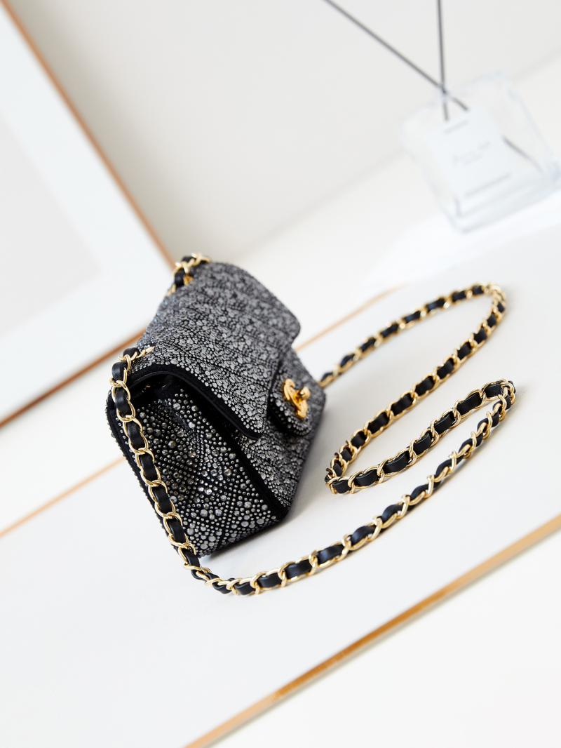 Small Chanel Flap Evening Bag with Crystal A01116 Black