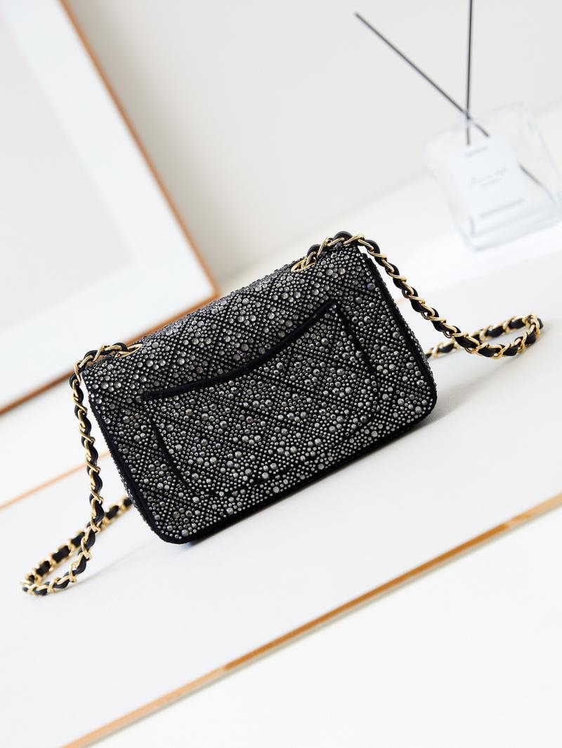 Small Chanel Flap Evening Bag with Crystal A01116 Black