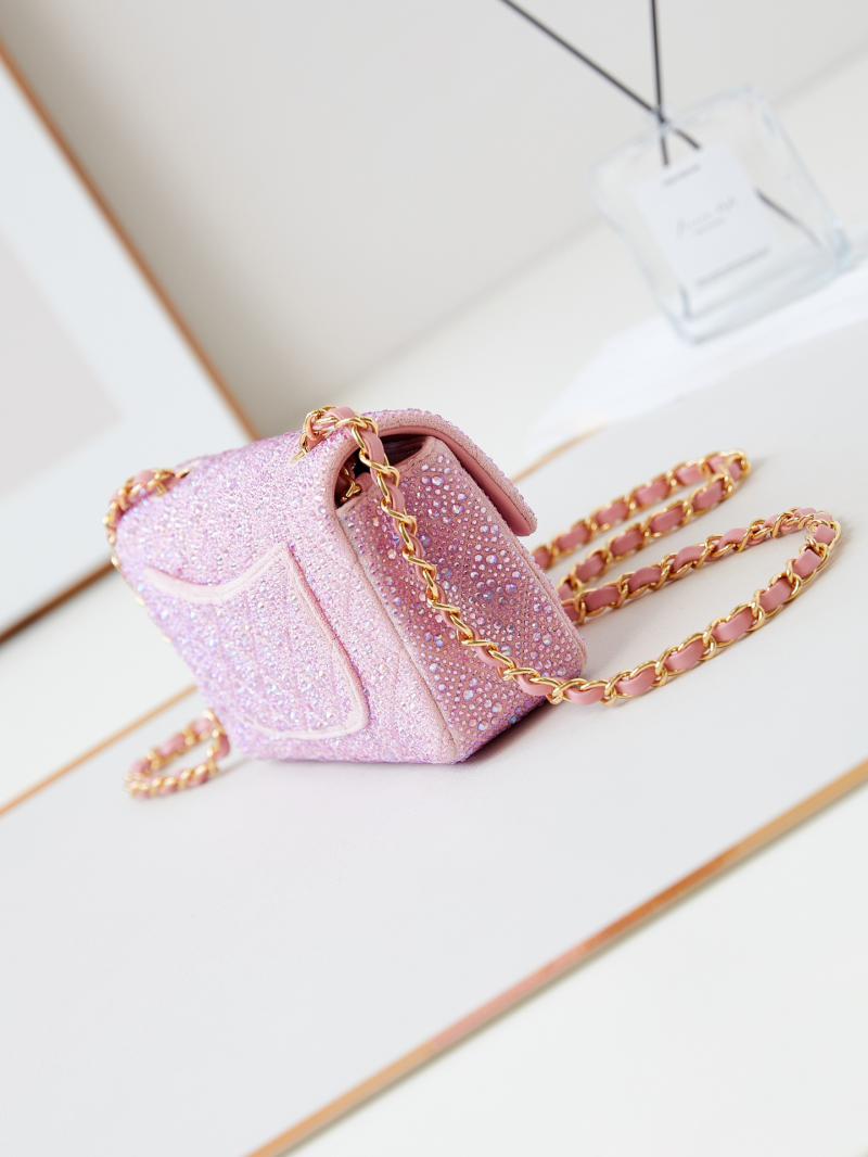 Small Chanel Flap Evening Bag with Crystal A01116 Pink