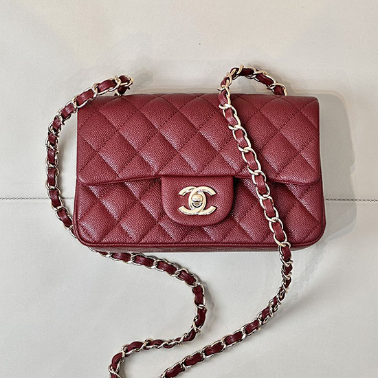 Small Chanel Grained Calfskin Flap Bag A01116 Burgundy