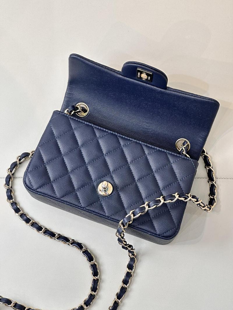 Small Chanel Grained Calfskin Flap Bag A01116 Navy Blue