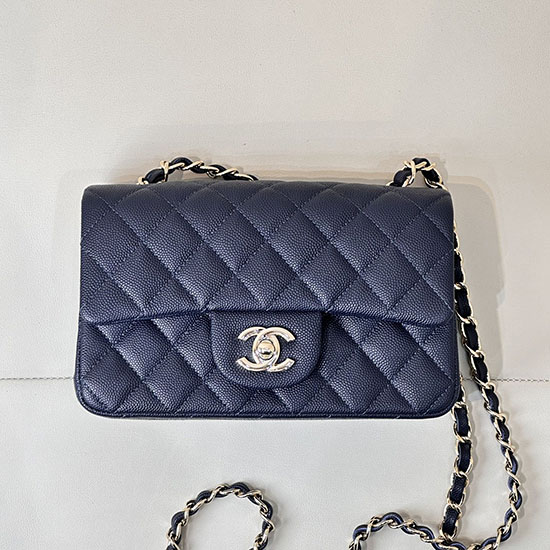 Small Chanel Grained Calfskin Flap Bag A01116 Navy Blue