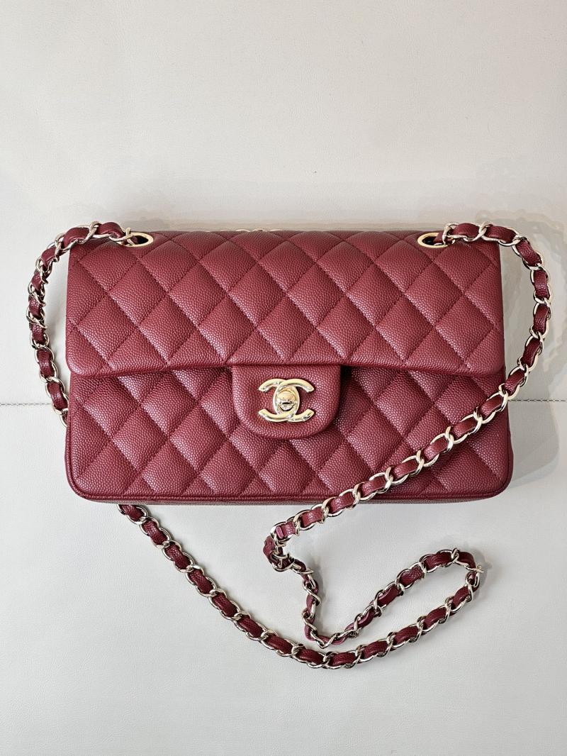 Small Chanel Grained Calfskin Flap Bag A01117 Burgundy