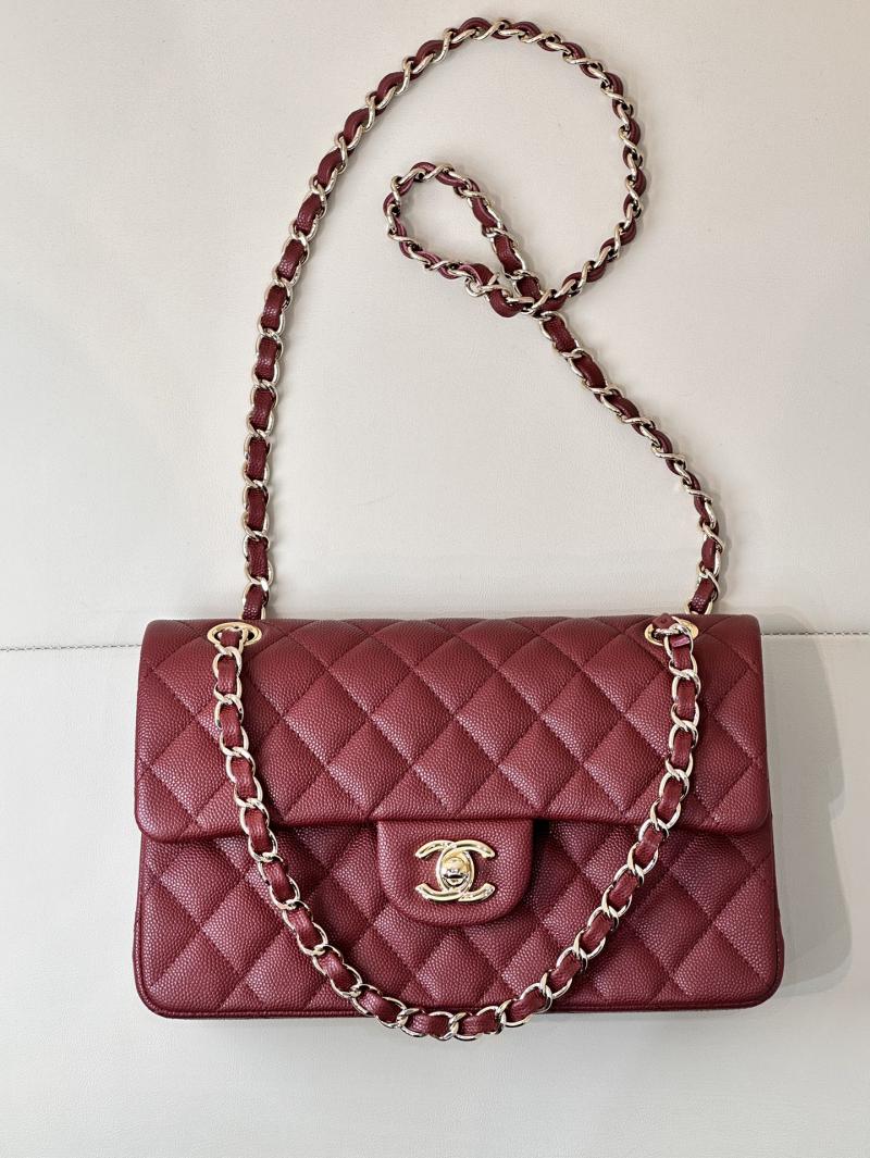 Small Chanel Grained Calfskin Flap Bag A01117 Burgundy