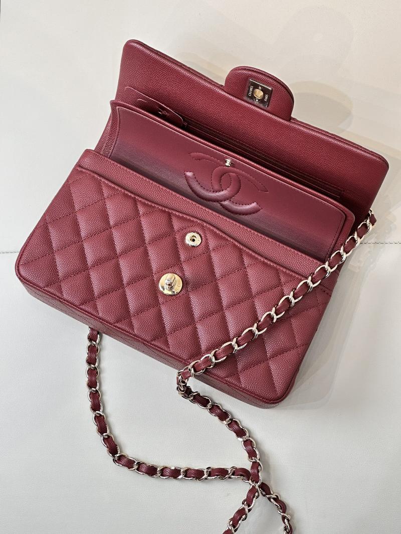 Small Chanel Grained Calfskin Flap Bag A01117 Burgundy