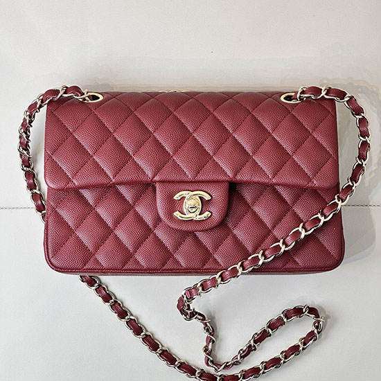 Small Chanel Grained Calfskin Flap Bag A01117 Burgundy