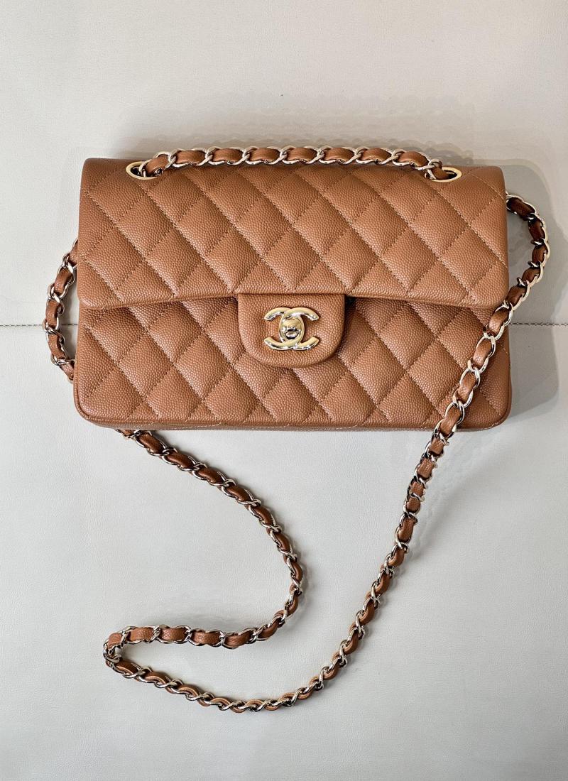 Small Chanel Grained Calfskin Flap Bag A01117 Caramel