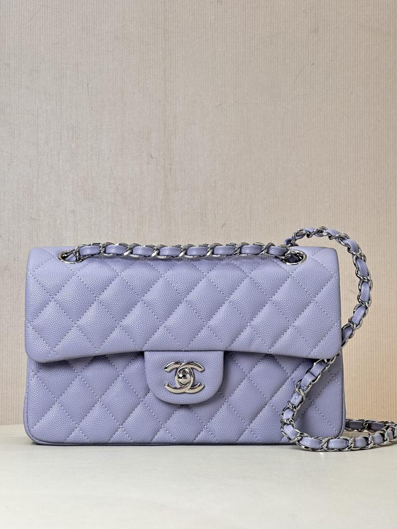 Small Chanel Grained Calfskin Flap Bag A01117 Lavender purple