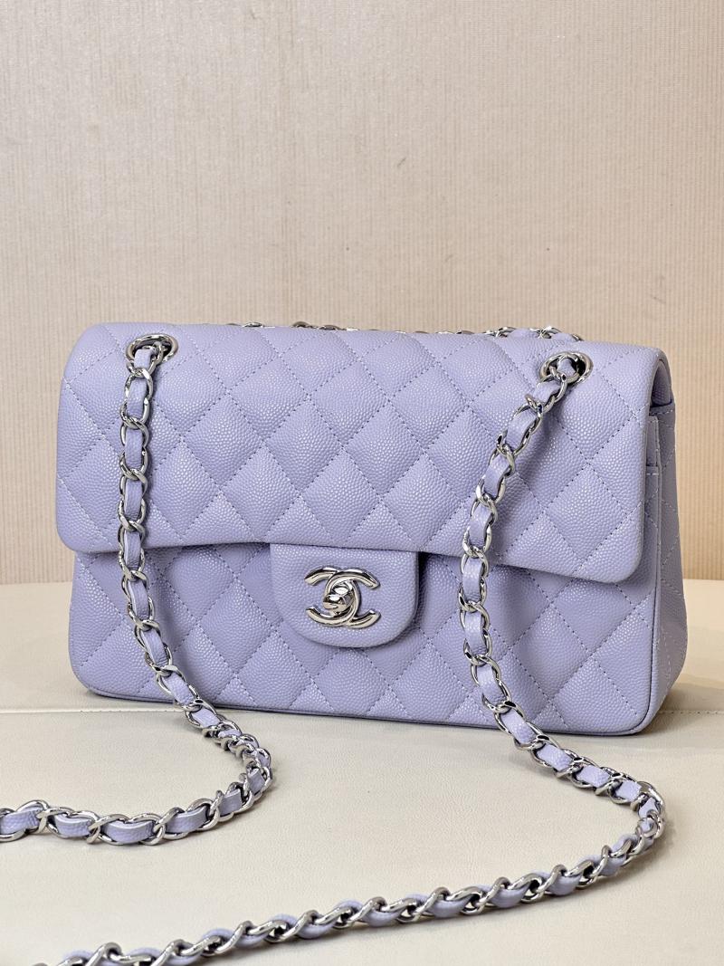 Small Chanel Grained Calfskin Flap Bag A01117 Lavender purple