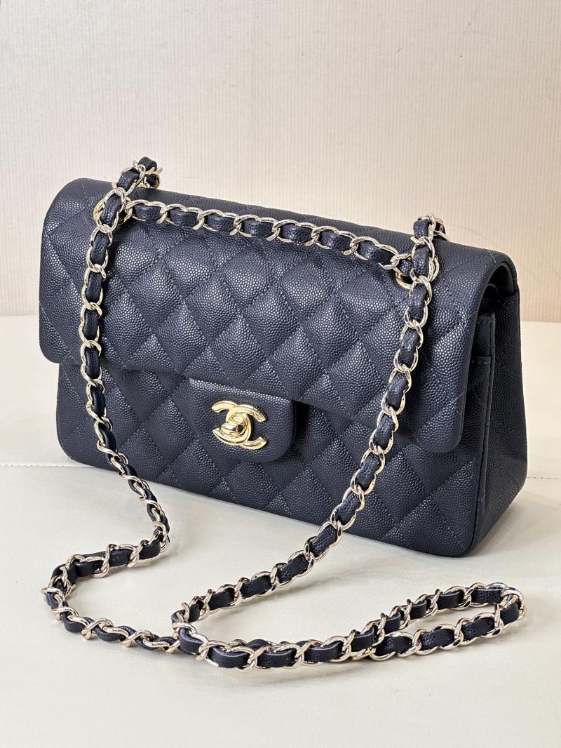 Small Chanel Grained Calfskin Flap Bag A01117 Navy Blue