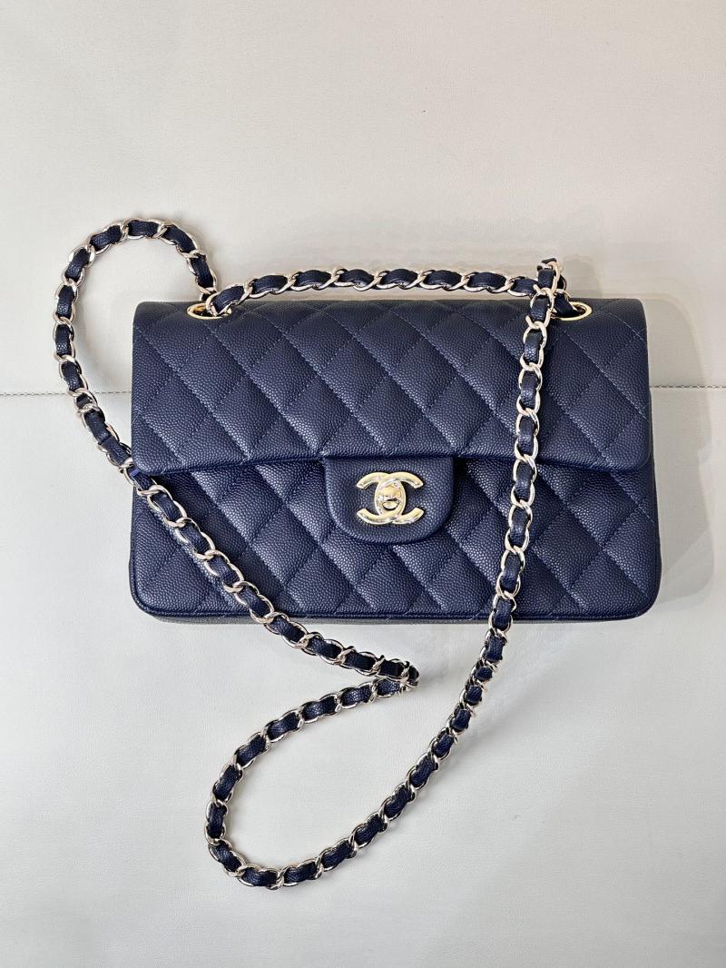 Small Chanel Grained Calfskin Flap Bag A01117 Navy Blue