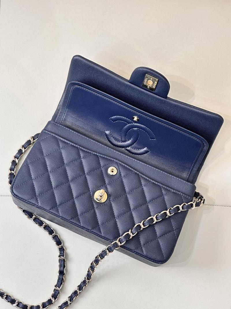 Small Chanel Grained Calfskin Flap Bag A01117 Navy Blue