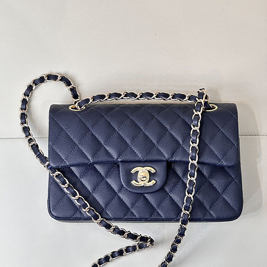 Small Chanel Grained Calfskin Flap Bag A01117 Navy Blue