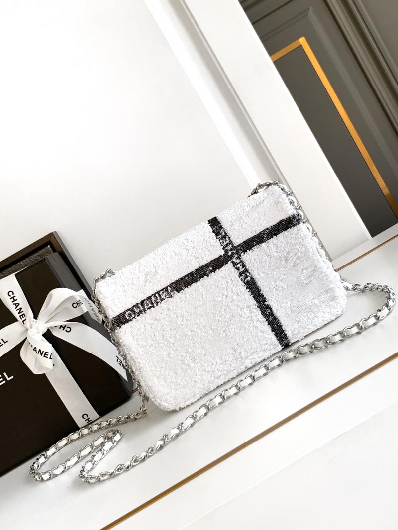 Small Chanel Sequins Flap Bag AS2090 White