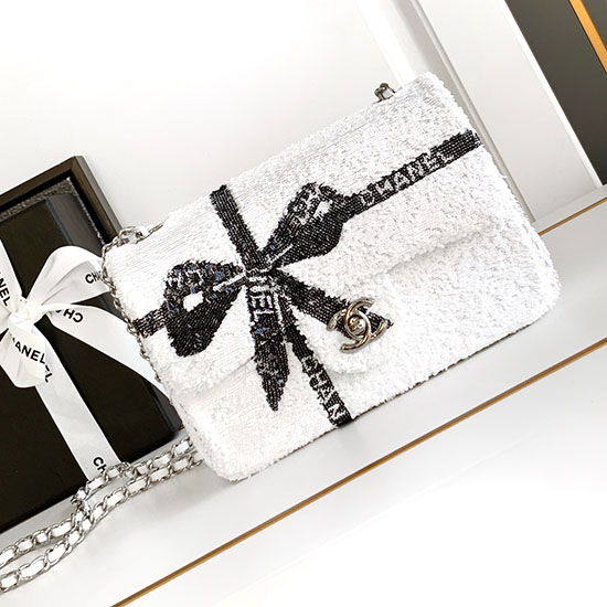 Small Chanel Sequins Flap Bag AS2090 White