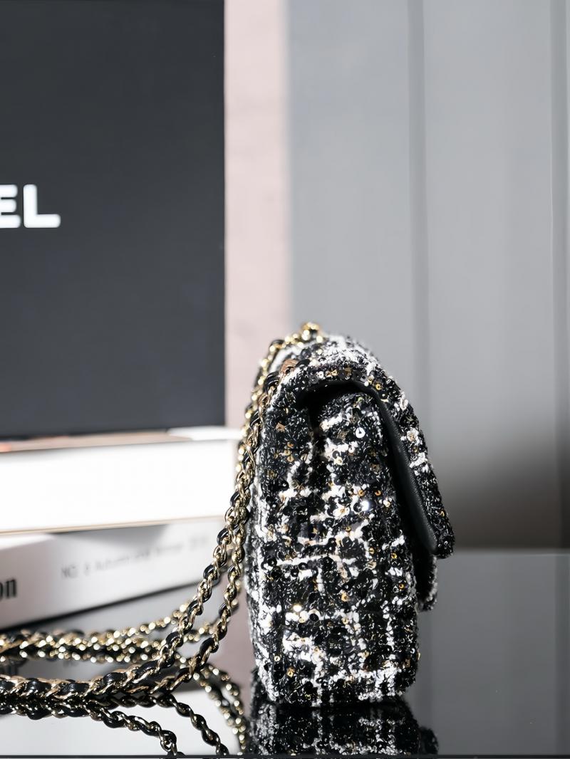 Small Chanel Sequins Tweed Flap Bag CF2420 Black