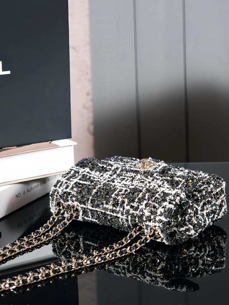 Small Chanel Sequins Tweed Flap Bag CF2420 Black