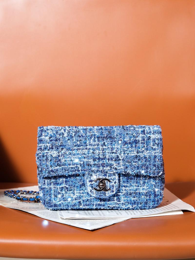 Small Chanel Sequins Tweed Flap Bag CF2420 Blue