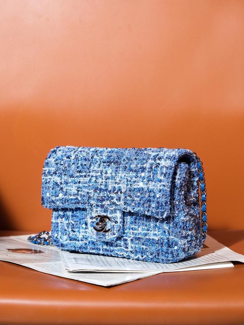 Small Chanel Sequins Tweed Flap Bag CF2420 Blue