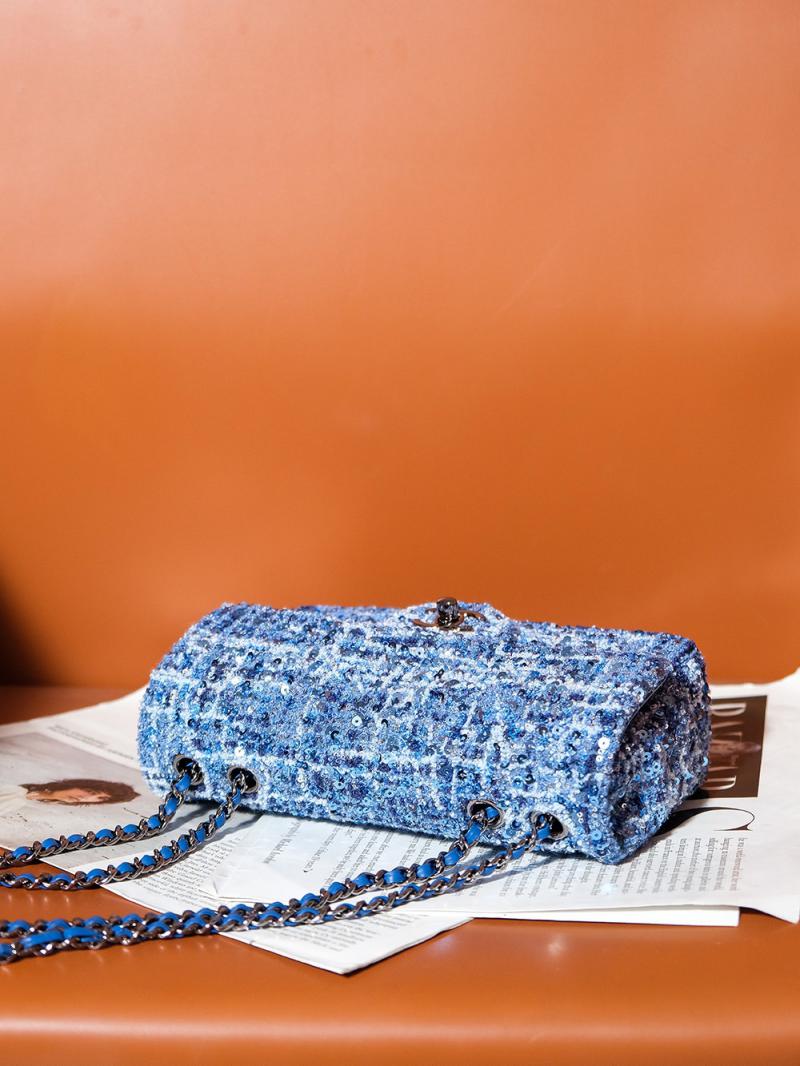 Small Chanel Sequins Tweed Flap Bag CF2420 Blue