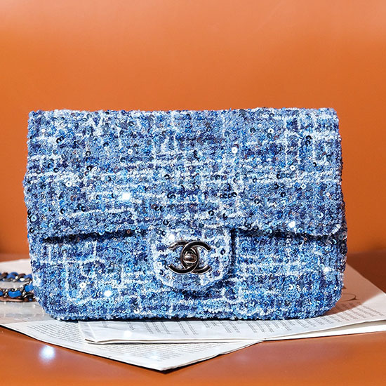 Small Chanel Sequins Tweed Flap Bag CF2420 Blue