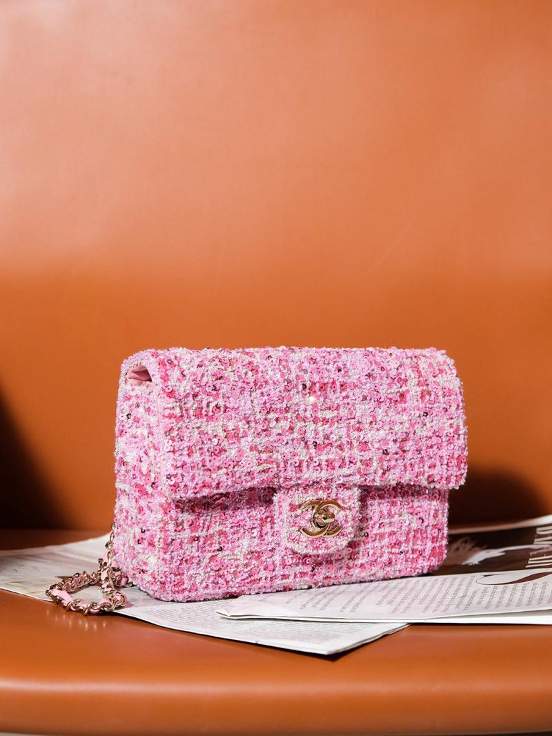 Small Chanel Sequins Tweed Flap Bag CF2420 Pink