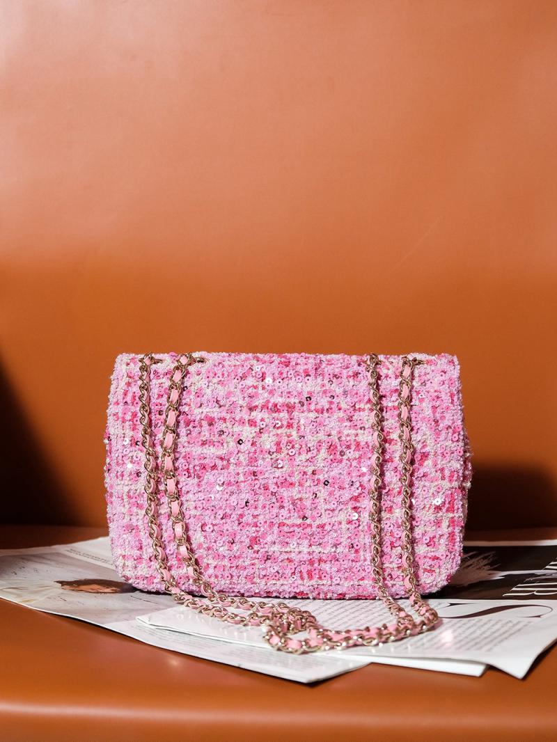 Small Chanel Sequins Tweed Flap Bag CF2420 Pink