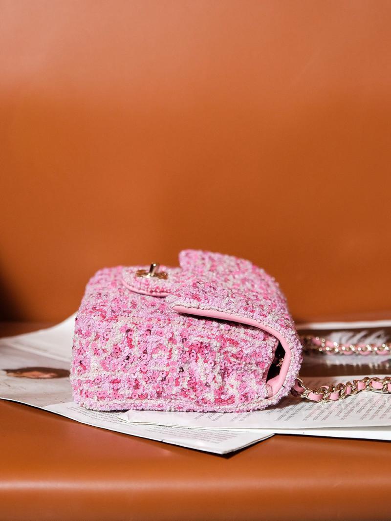 Small Chanel Sequins Tweed Flap Bag CF2420 Pink