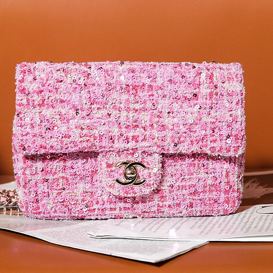 Small Chanel Sequins Tweed Flap Bag CF2420 Pink