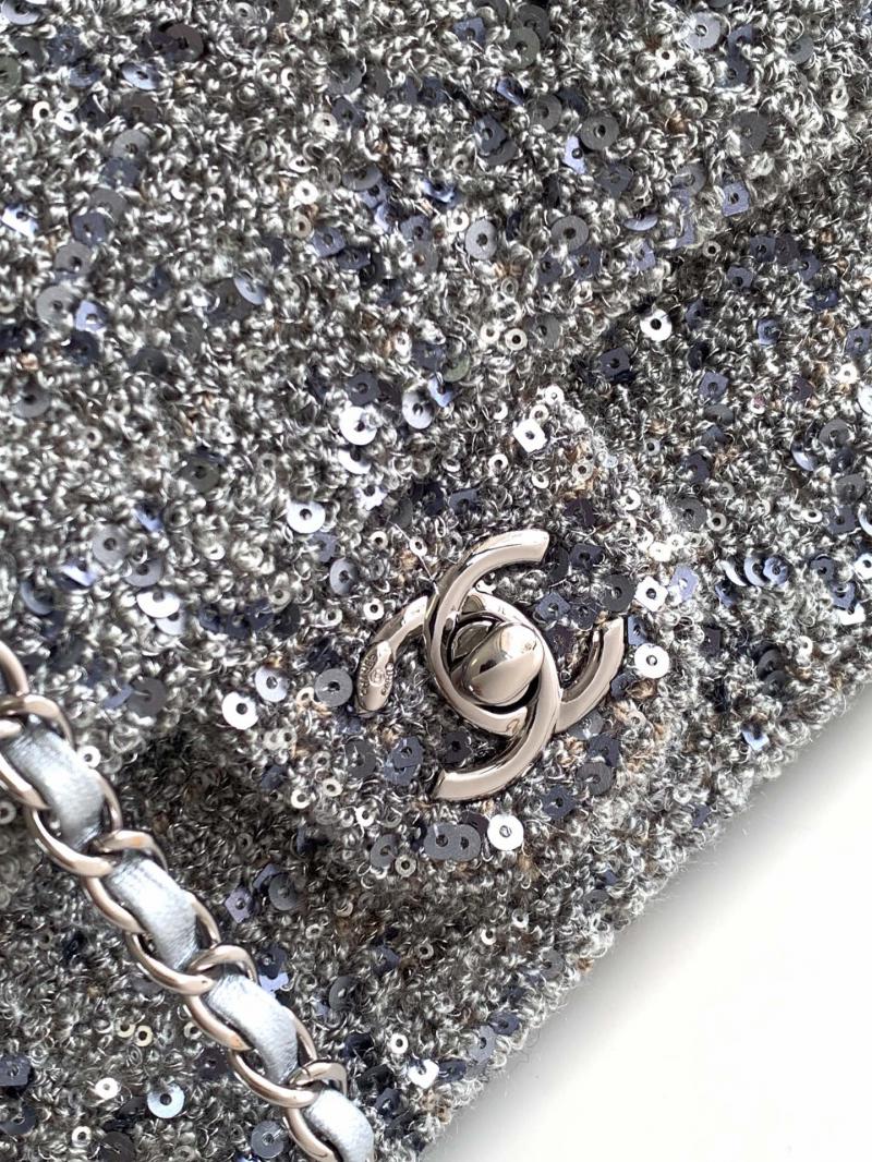 Small Chanel Sequins Tweed Flap Bag CF2420 Silver