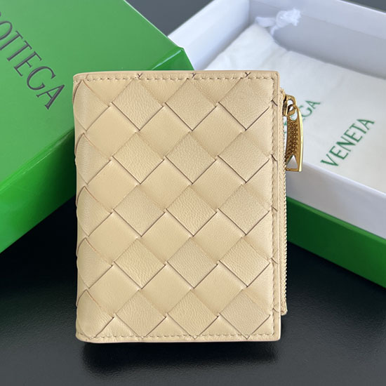 Bottega Veneta Small Intrecciato Bi-Fold Zip Wallet 742330 Beige