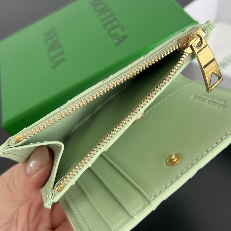 Bottega Veneta Small Intrecciato Bi-Fold Zip Wallet 742330 Light Green