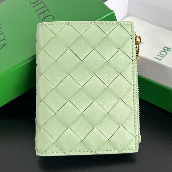 Bottega Veneta Small Intrecciato Bi-Fold Zip Wallet 742330 Light Green