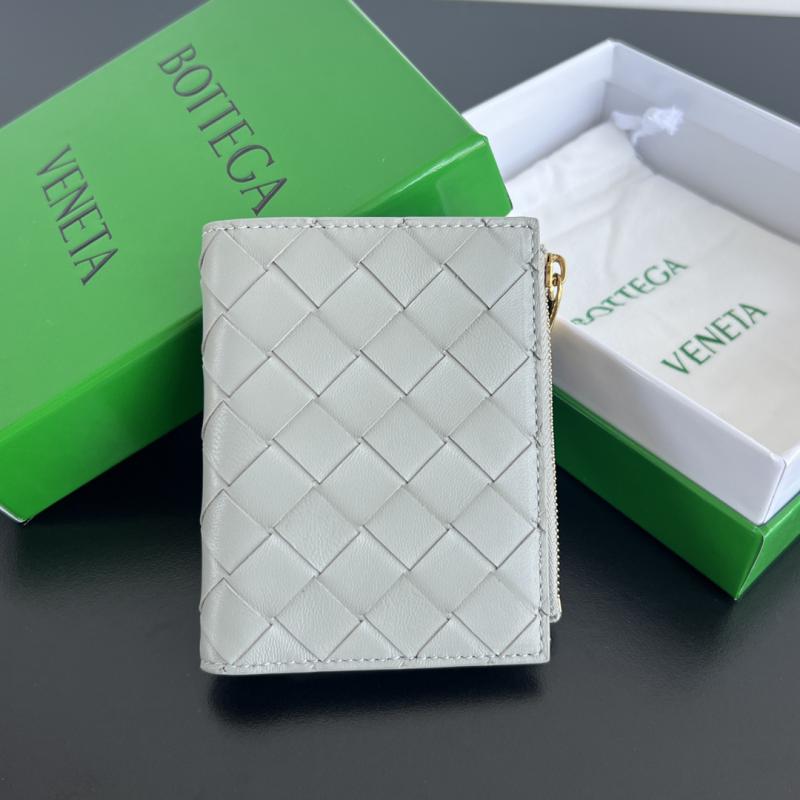 Bottega Veneta Small Intrecciato Bi-Fold Zip Wallet 742330 Light Grey