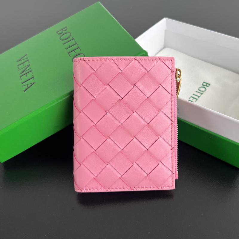 Bottega Veneta Small Intrecciato Bi-Fold Zip Wallet 742330 Pink