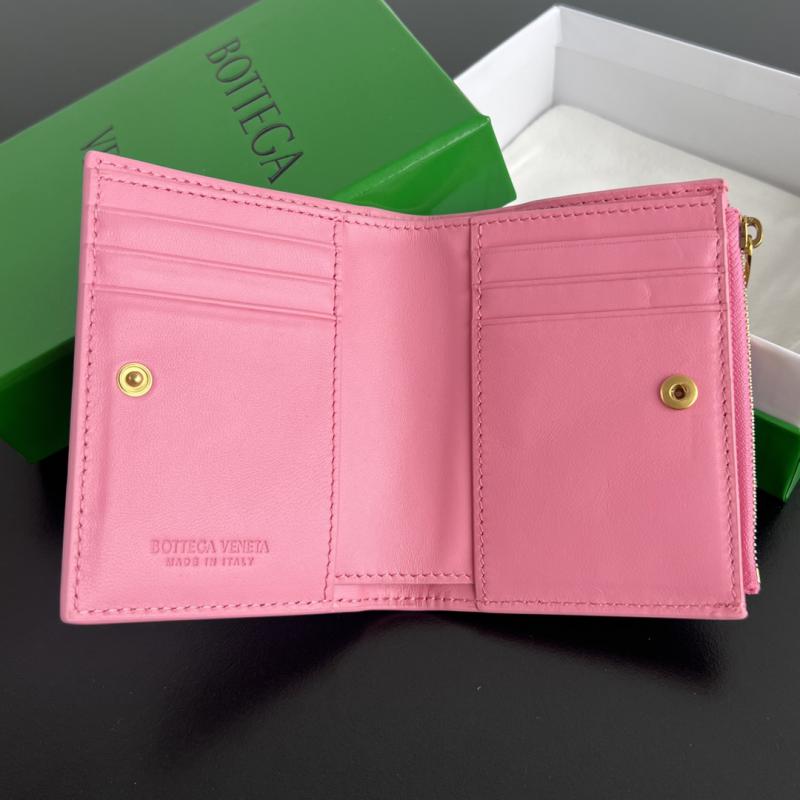 Bottega Veneta Small Intrecciato Bi-Fold Zip Wallet 742330 Pink