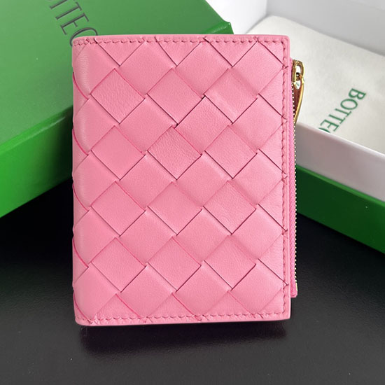 Bottega Veneta Small Intrecciato Bi-Fold Zip Wallet 742330 Pink