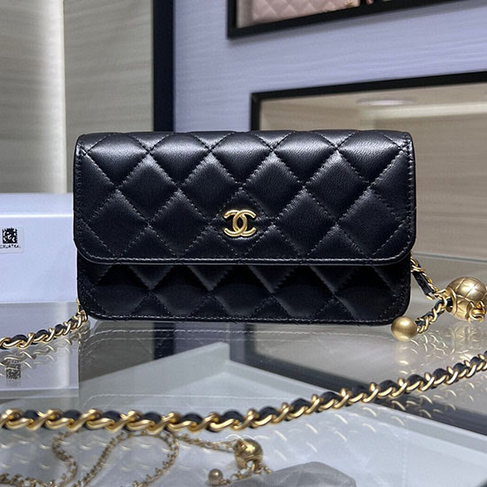 Chanel Lambskin Chain Wallet AP3071 Black